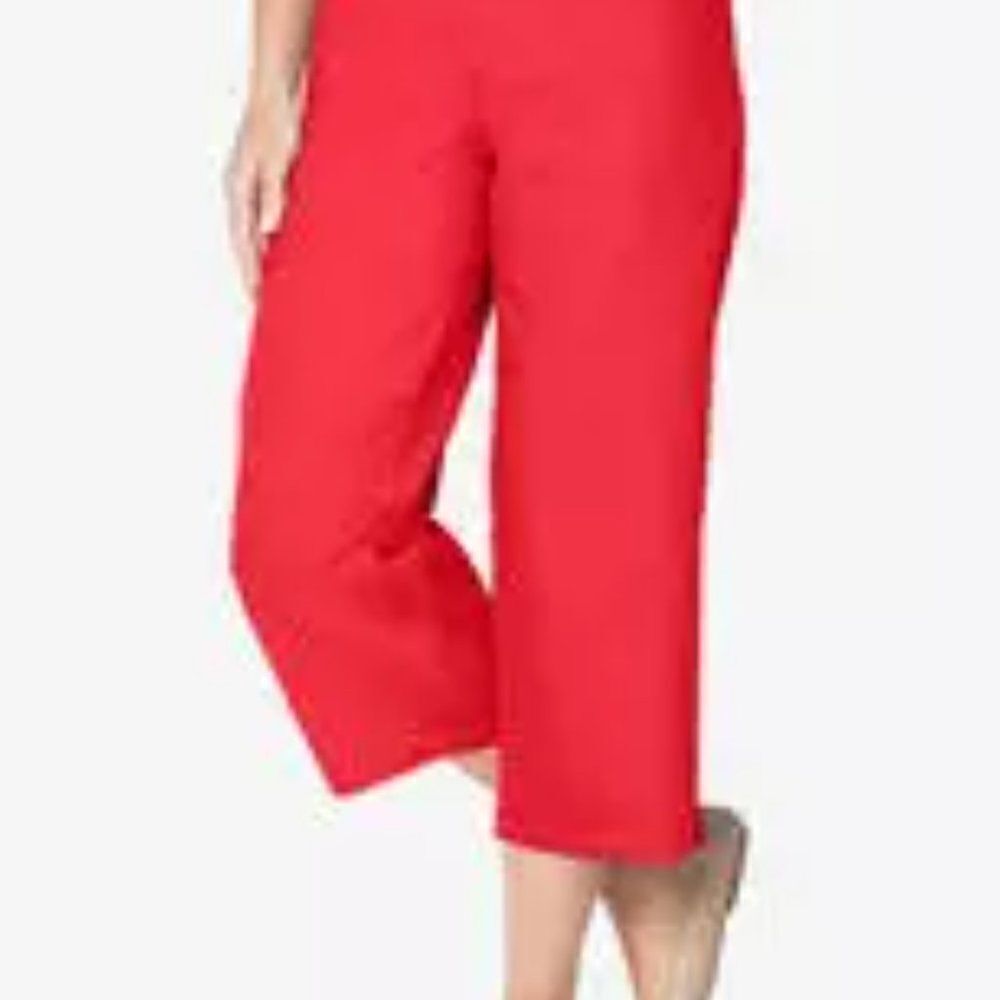 #224 Woman Within- Red Demin Pocket Capri - Size: 28W - Picture 2 of 7